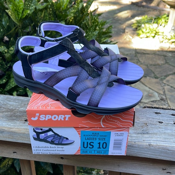 JSport Kaia Women's Black/Purple Strap Sport Sandals-Sz 10 - Picture 1 of 6